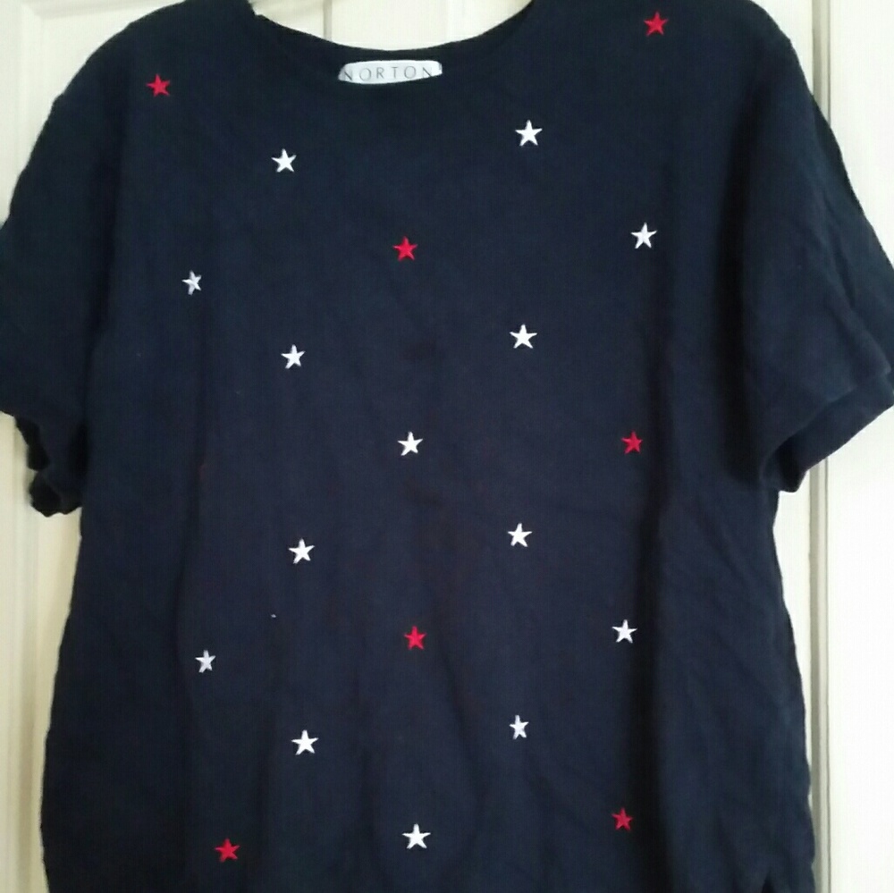 Norton Studio Navy Blue Stars Top Sz Large